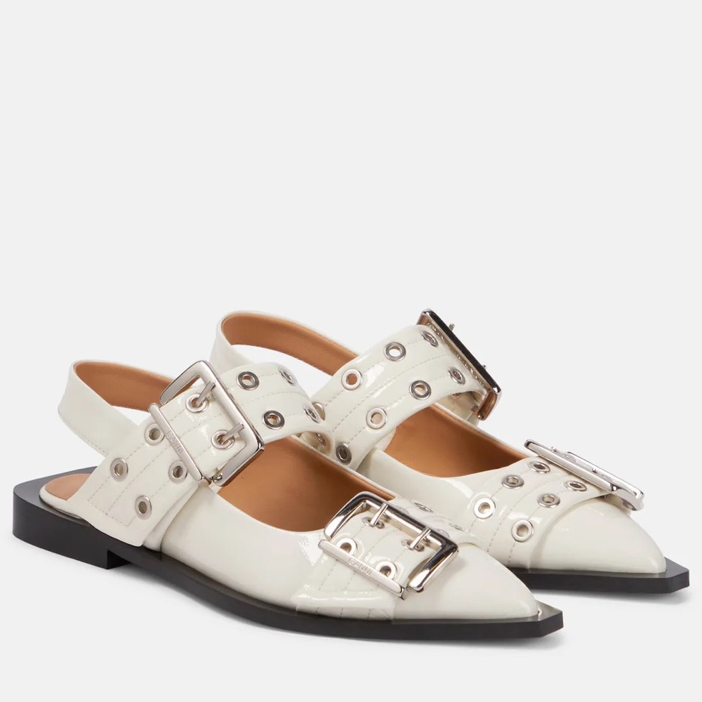 GANNI WIDE WELT BUCKLE BALLERINA FLATS